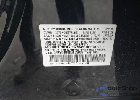 2016 Acura Mdx Advance Entertainment Packages/Advance Package z USA, uszkodzony, nr VIN 5FRYD4H98GB050091